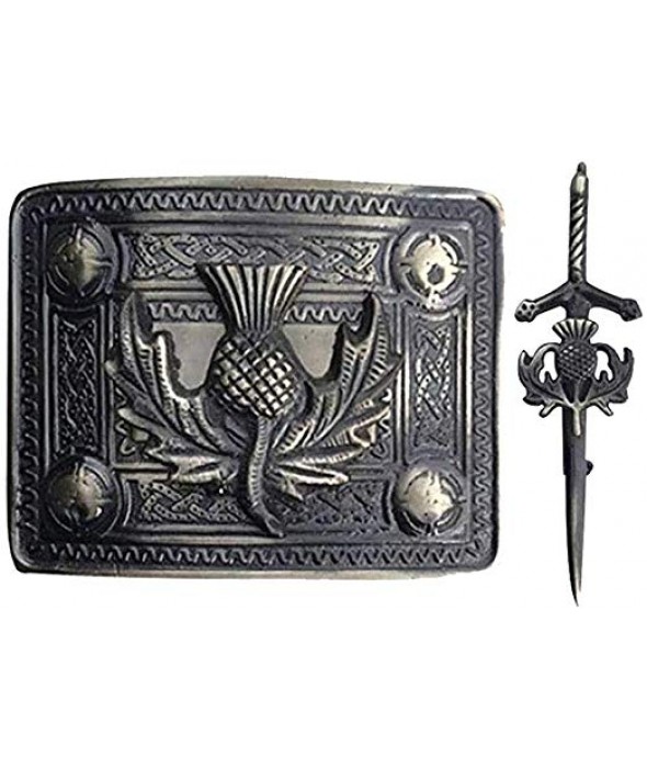 Kilt Belt Buckle Thistle Symbol Heritage With Kilt Pin 