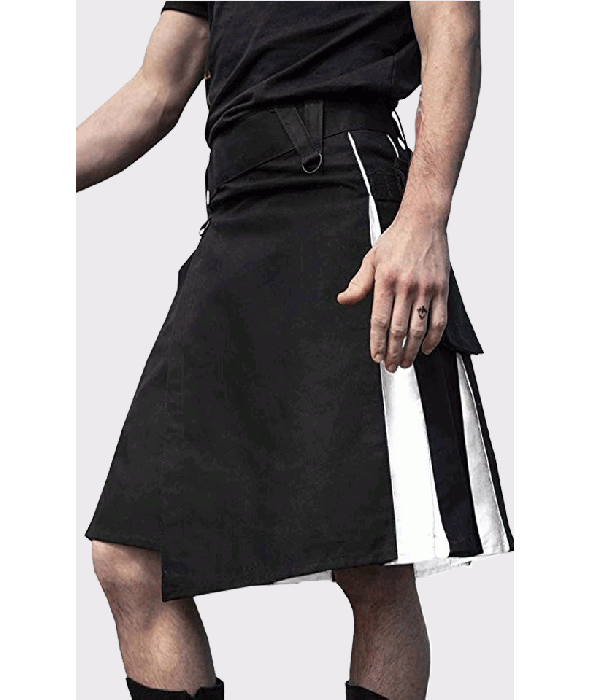 Black and White Scottish Modern Hybrid Kilt 