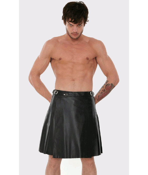 Black Leather Kilt For Men