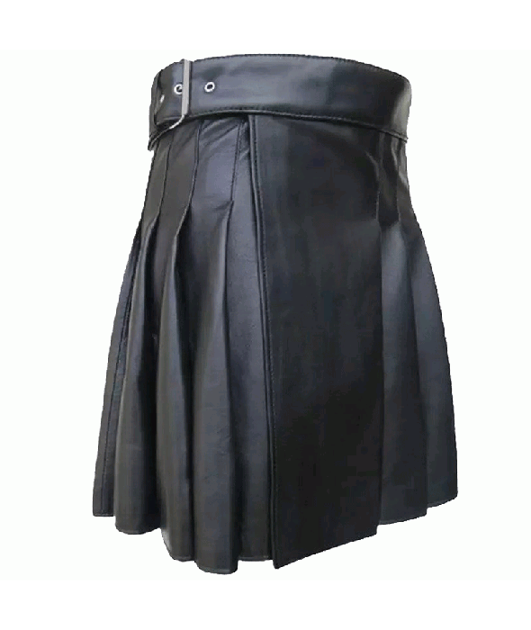 Black Leather Pleated Kilt