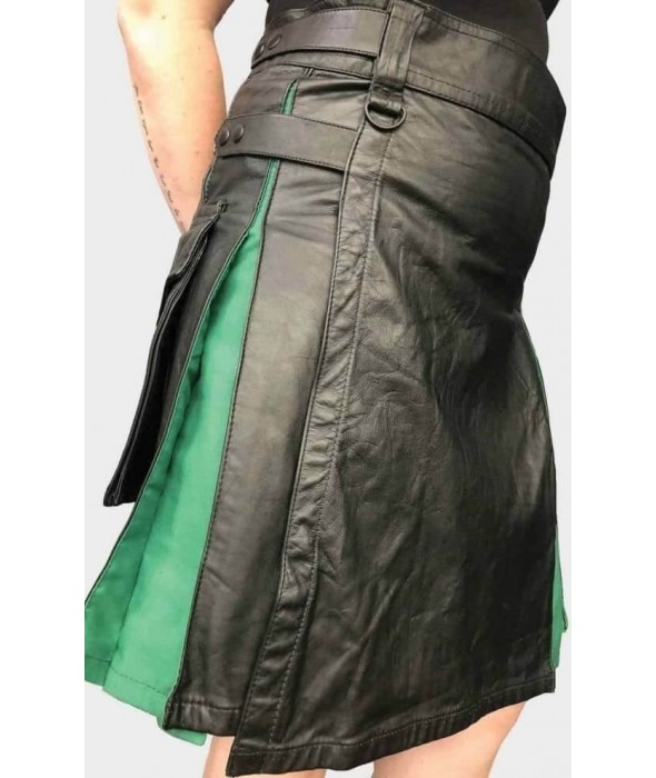 Black and Green Leather Kilt