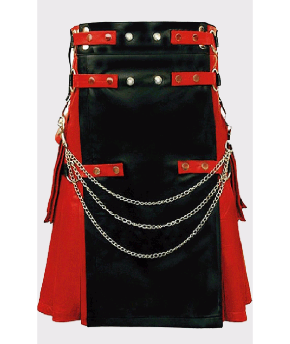 Black And Red Gothic Hybrid Leather Kilt