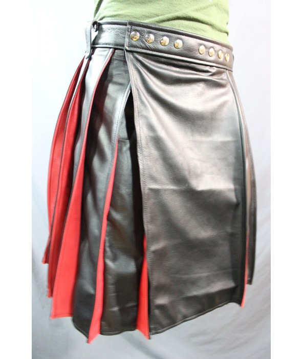 Red & Black Leather Kilt
