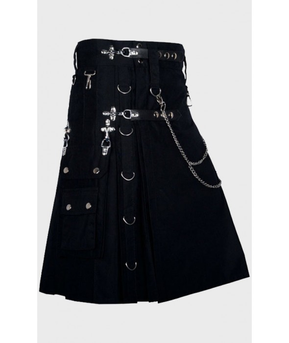 Black Gothic Utility Kilt For Men 