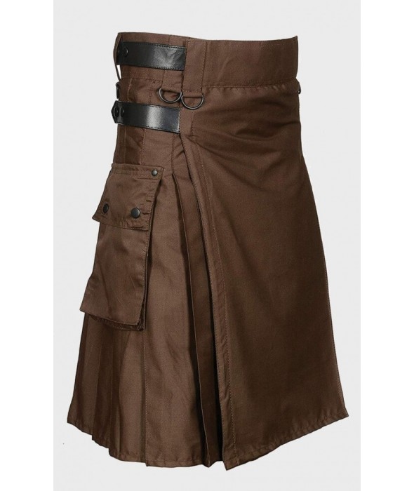 Chocolate Brown Leather Strap Utility Kilt 