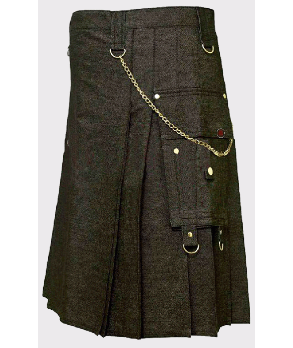 Denim Kilt With Tactical Pocket