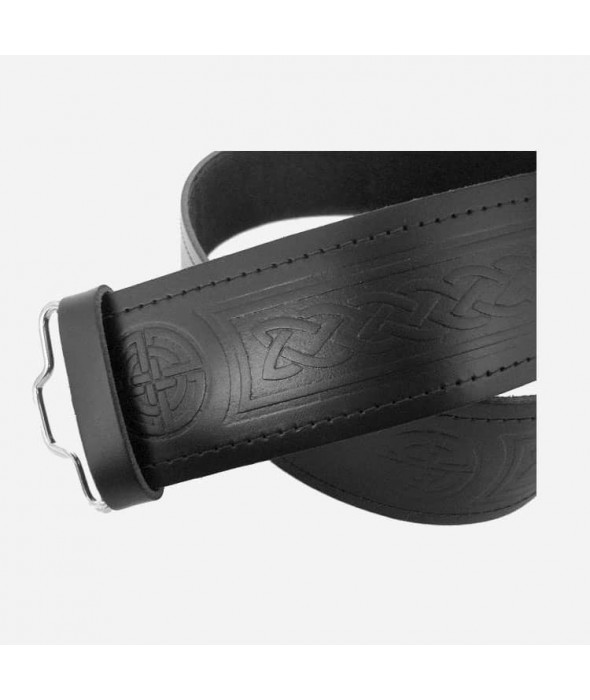 Embossed Scottish Highland Kilt Belt with Celtic Buckle