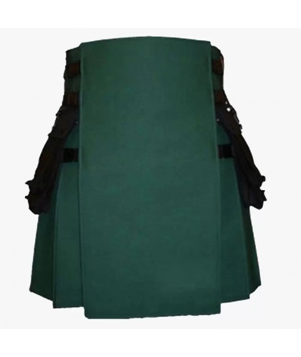 Modern Green Kilt With Black Cargo Pockets