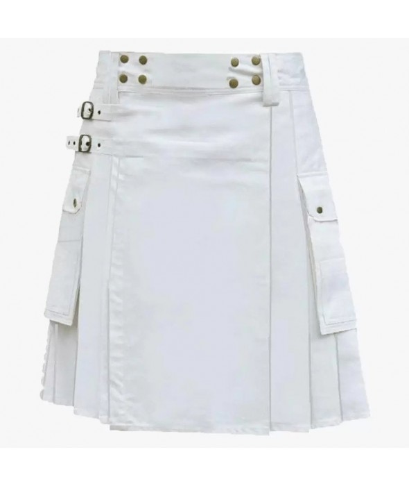White Utility Kilt With Cargo Pockets
