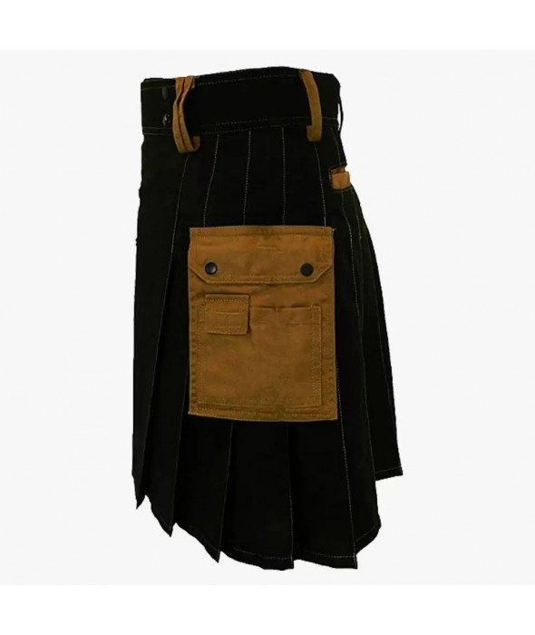 Black Deluxe Modern Kilt & Khaki Straps Style With Khaki Cargo Pockets