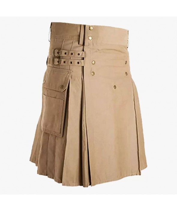 Khaki Utility Kilt & Straps Style With Cargo Pockets