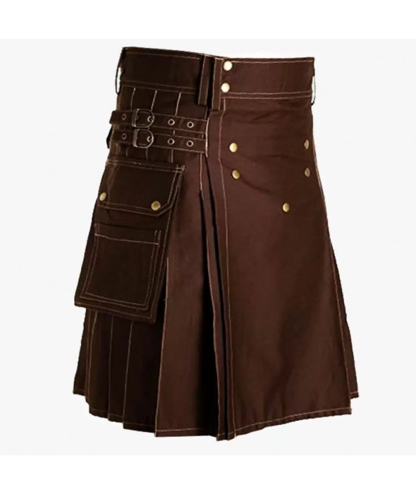Brown Utility Kilt & Straps Style With Cargo Pockets