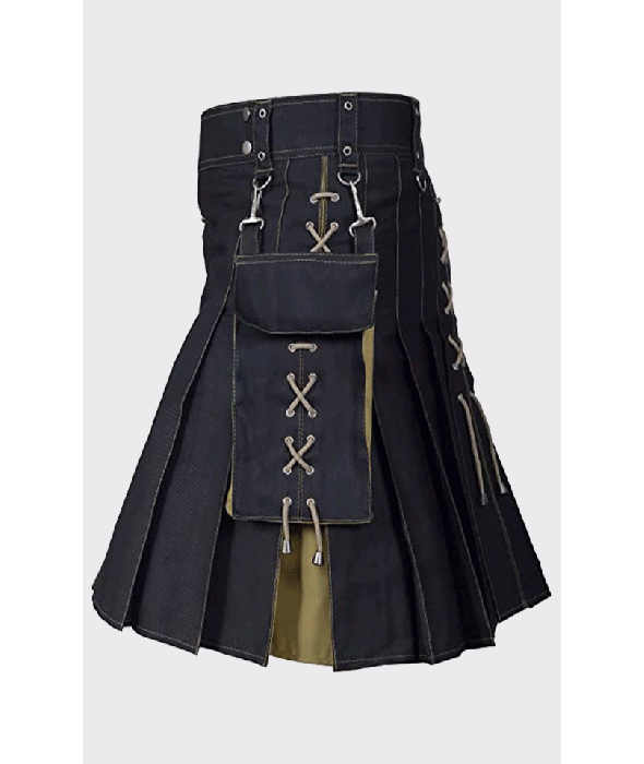 Hybrid Kilt Black And Khaki Kilt For Men