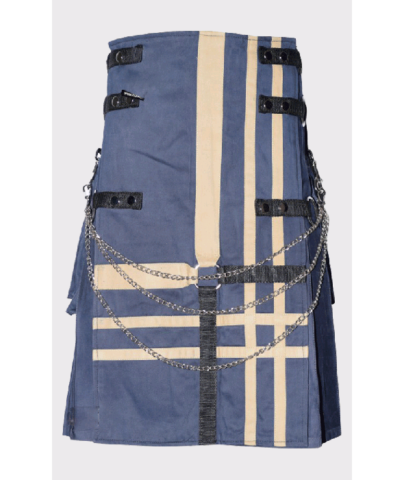 Men Blue Cotton Hybrid Utility Kilt