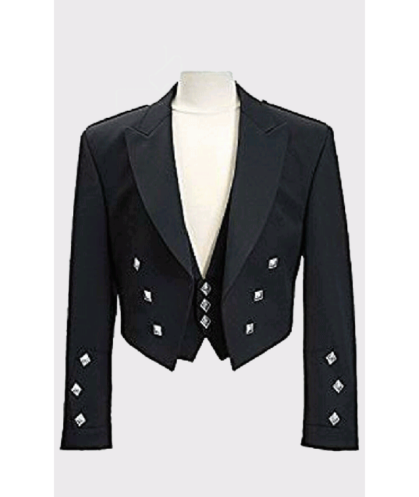 Mens Scottish Pipe band Prince Charlie Kilt Jacket & Waistcoat Wedding Dress 