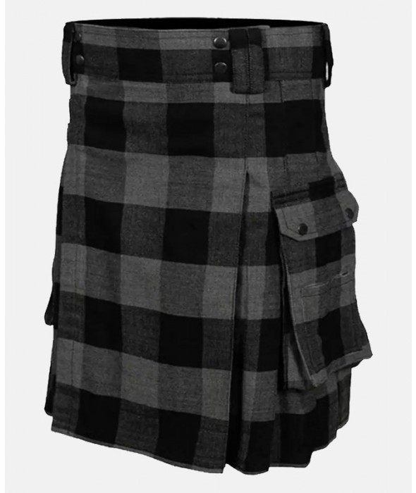 Modern Grey Tartan Utility Kilt