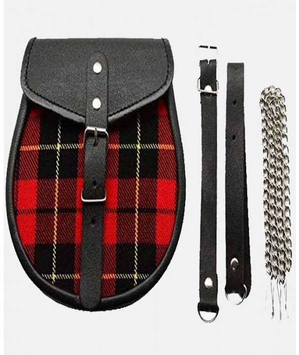 Red and Black Plaid Scottish Sporran with Chain Belt