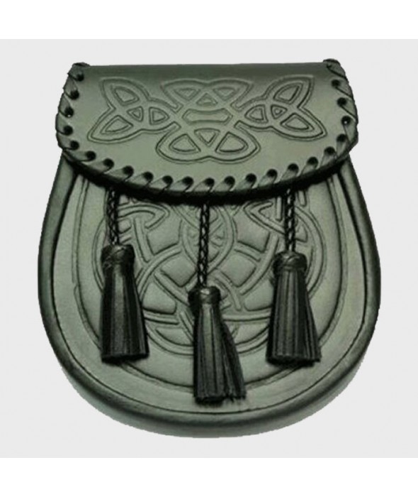 SCOTTISH THREE TASSEL LEATHER SPORRAN WITH FREE CHAIN BELT