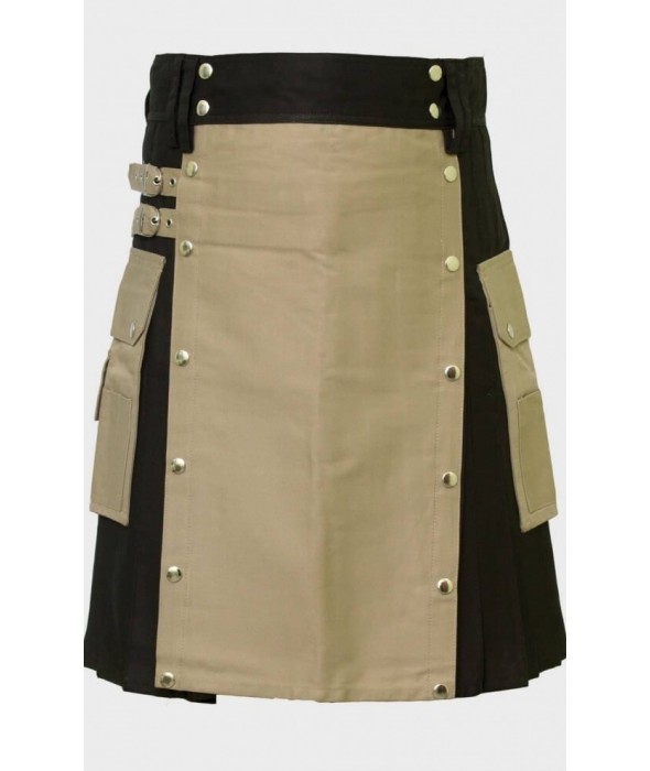 Khaki and Black Hybrid Utility Kilt