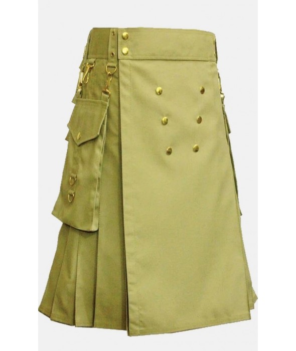 Khaki Utility Kilt with Golden Button