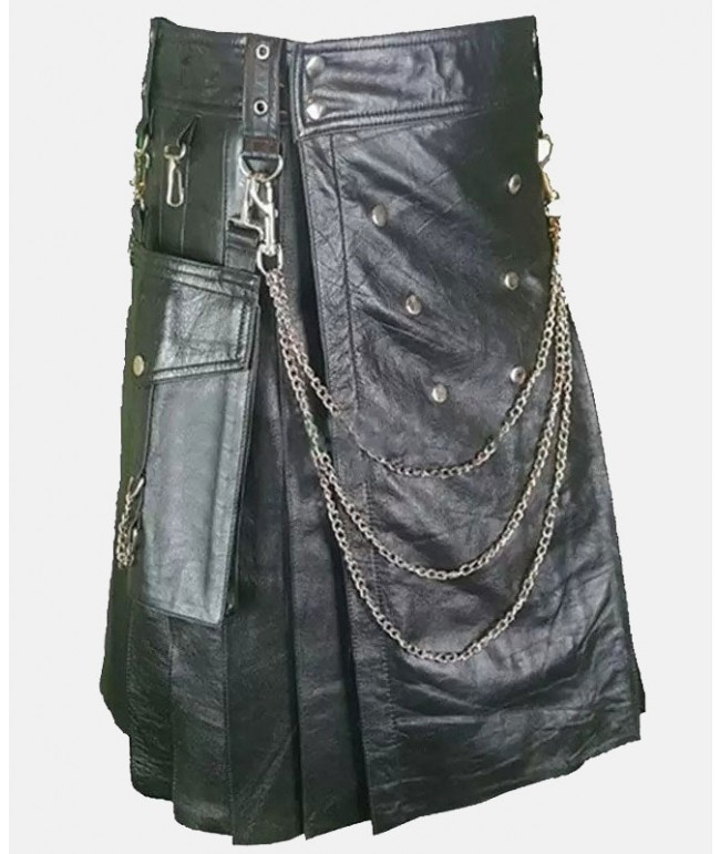 Black Leather Kilt in Gothic Style