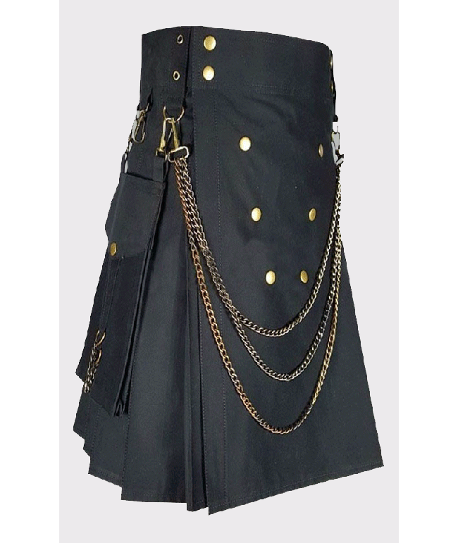 Black Utility Kilt With Chain