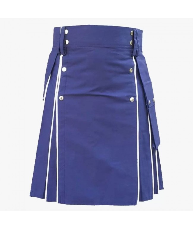 Blue Utility kilt For Men With White line