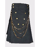Black Utility Kilt With Chain