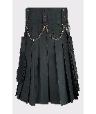 Black Utility Kilt With Chain