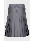 Dark Grey Modern Utility Kilt with Cargo Pockets