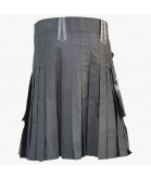 Black Cotton Utility Kilt With Leather Straps