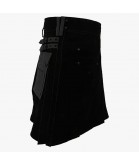 Black Deluxe Modern Kilt & Gray Straps Style With Gray Cargo Pockets