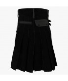 Black Deluxe Modern Kilt & Gray Straps Style With Gray Cargo Pockets