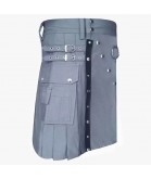 Grey Utility Kilt With Leather Straps