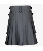 Grey Utility Kilt With Leather Straps