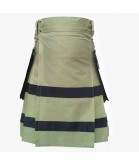 Olive Green Utility Kilt with Black Stripes For Men