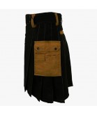 Black Deluxe Modern Kilt & Khaki Straps Style With Khaki Cargo Pockets
