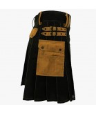 Black Deluxe Modern Kilt & Khaki Straps Style With Khaki Cargo Pockets