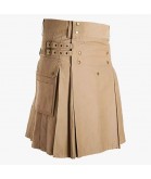 Khaki Utility Kilt & Straps Style With Cargo Pockets