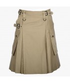 Khaki Utility Kilt with Cargo Pockets