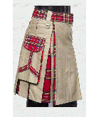 Khaki With Royal Stewart Tartan Hybrid Utility Kilt