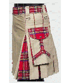 Khaki With Royal Stewart Tartan Hybrid Utility Kilt
