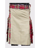 Khaki With Royal Stewart Tartan Hybrid Utility Kilt