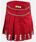 New Red Fashion With Silver Chain Utility Kilt