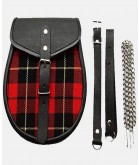 Red and Black Plaid Scottish Sporran with Chain Belt
