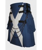 Royal Blue Canvas Saint Flag Kilt With Chains For Man