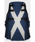 Royal Blue Canvas Saint Flag Kilt With Chains For Man