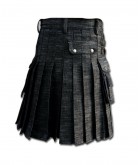  Black Denim Kilt with Cargo Pockets 