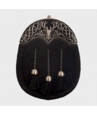 SEAL SKIN FULL DRESS SPORRAN MATT FINISH CANTLE BLACK ENAMEL STAG DESIGN BLACK SEAL SKIN
