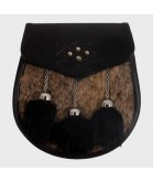 SEMI DRESS SPORRAN - GREY BLACK RABBIT FUR CROSS STUD EMBOSS
